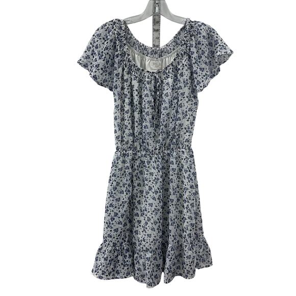 Sienna Sky White/Blue Floral Ruffle Blouson Dress Women's Size S Preowned - Picture 1 of 5